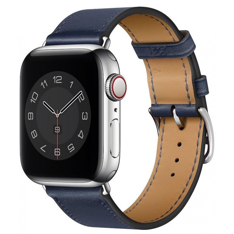 Кожаный ремешок STR Hermes Single Tour для Apple Watch 38/40/41 мм Синий