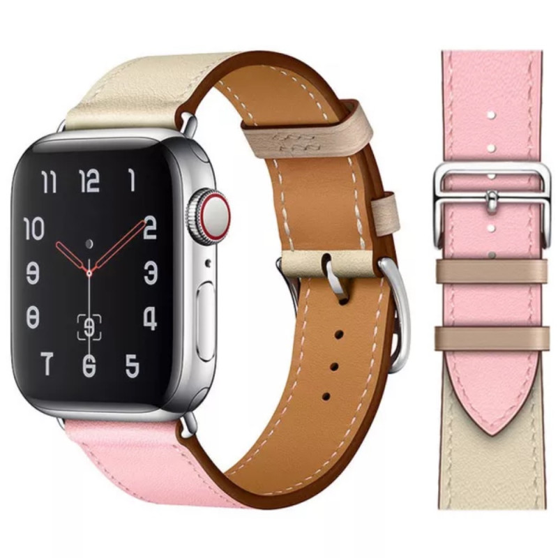 Кожаный ремешок STR Hermes Single Tour for Apple Watch 38/40/41 mm Бежево-розовый