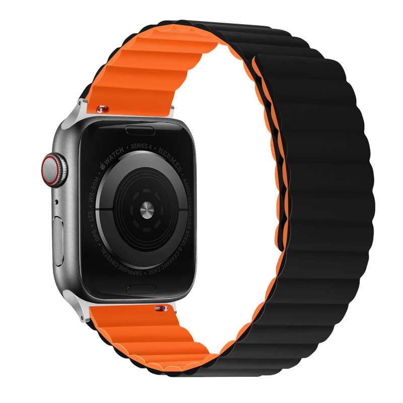 Силиконовый магнитный ремешок STR MagStrap для Apple Watch 38/40/41 mm - Black/Orange