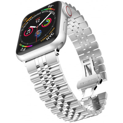 Металлический ремешок STR 5-Bead Rolex Metal Band для Apple Watch 38/40/41 мм (Series SE/7/6/5/4/3/2/1) Silver