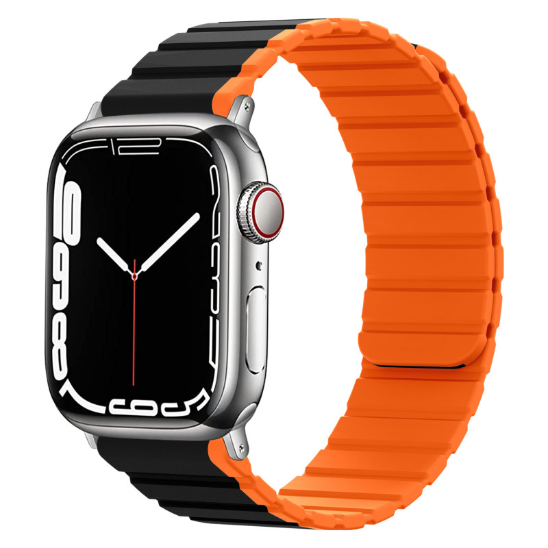 Силиконовый магнитный ремешок STR MagStrap для Apple Watch 49/42/44/45 mm - Black/Orange