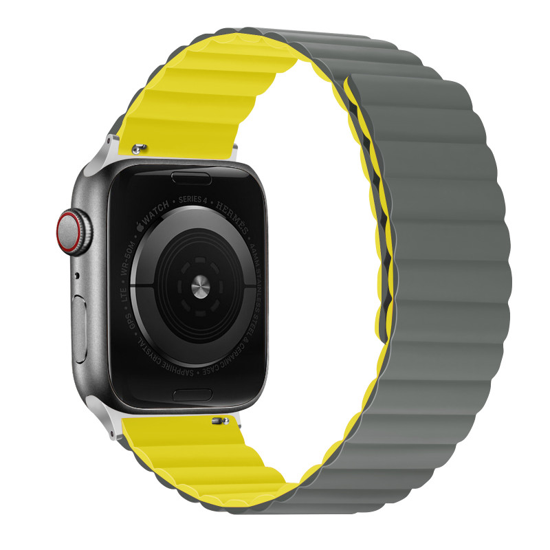 Силиконовый магнитный ремешок STR MagStrap для Apple Watch 38/40/41 mm - Gray/Yellow