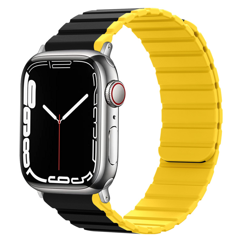 Силиконовый магнитный ремешок STR MagStrap для Apple Watch 49/42/44/45 mm - Black/Yellow