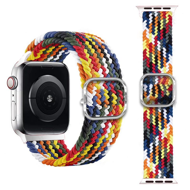 Тканевый регулируемый монобраслет STR Braided Solo Loop with Buckle для Apple Watch 38/40/41 mm - Rainbow