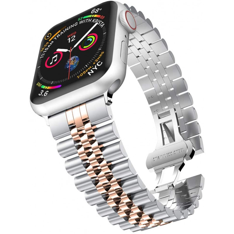 Металлический ремешок STR 5-Bead Rolex Metal Band for Apple Watch 49/45/44/42 mm Sliver/Rose Gold