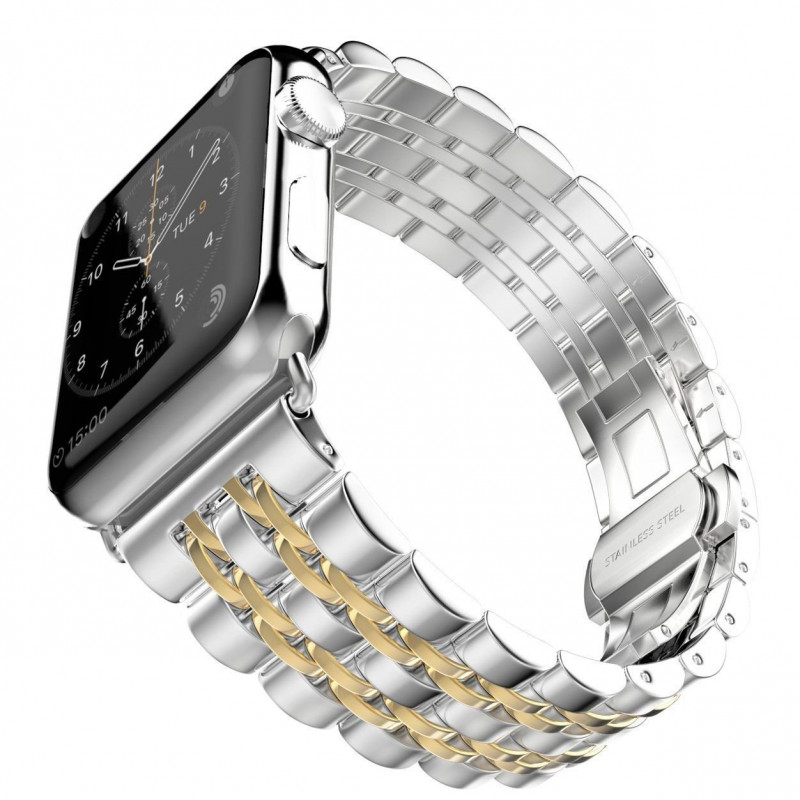 Металлический ремешок STR 7-Bead Metal Band for Apple Watch 49/45/44/42 mm Silver/Gold