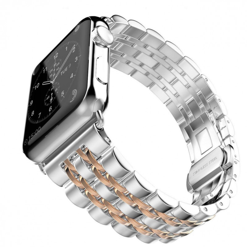 Металлический ремешок STR 7-Bead Metal Band for Apple Watch 49/45/44/42 mm Silver/Rose Gold