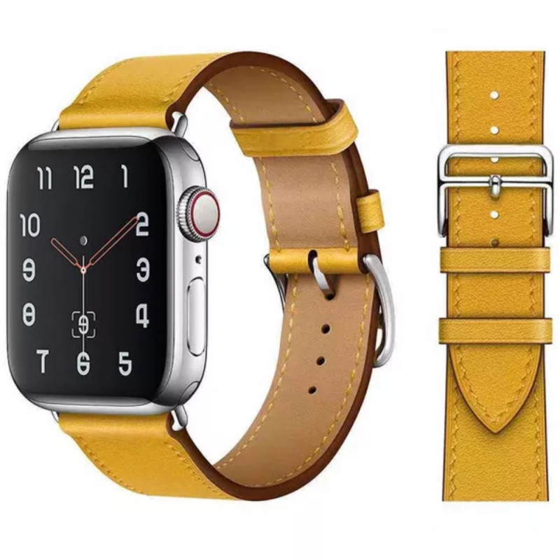 Кожаный ремешок STR Hermes Single Tour для Apple Watch 49/45/44/42 mm Jaune ambre