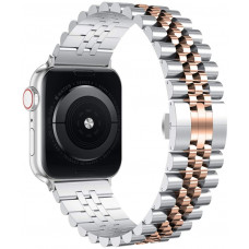 Металлический ремешок Fruct 5-Bead Rolex Metal Band for Apple Watch 42/44/45/49 mm Silver/Rose Gold