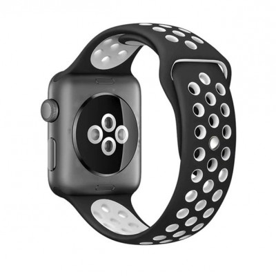 Силиконовый ремешок STR Nike Sport Band for Apple Watch 49/44/44/42 mm Black/White