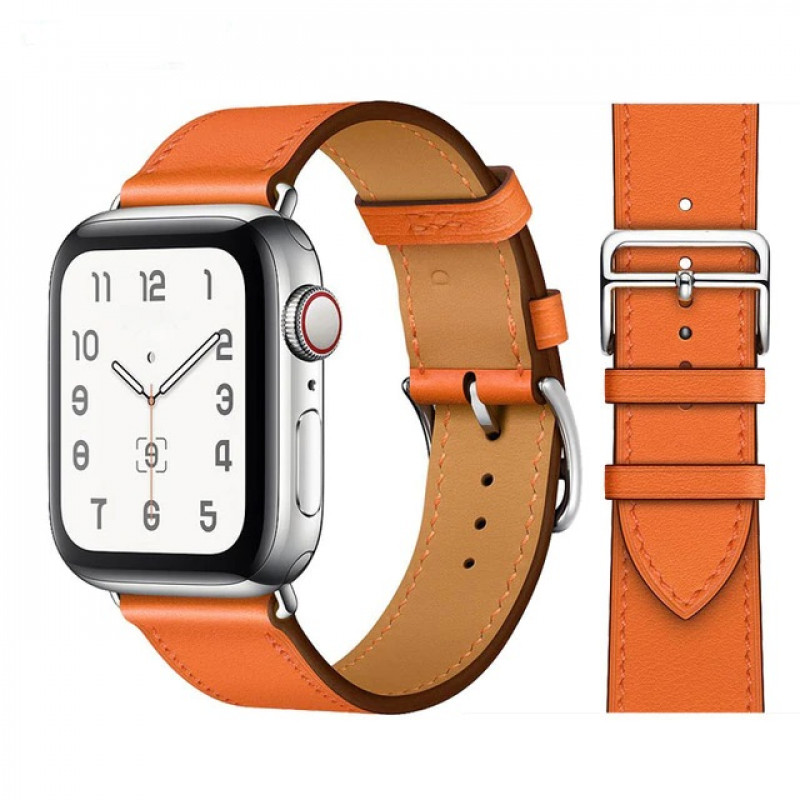 Кожаный ремешок STR Hermes Single Tour для Apple Watch 49/45/44/42 mm Orange