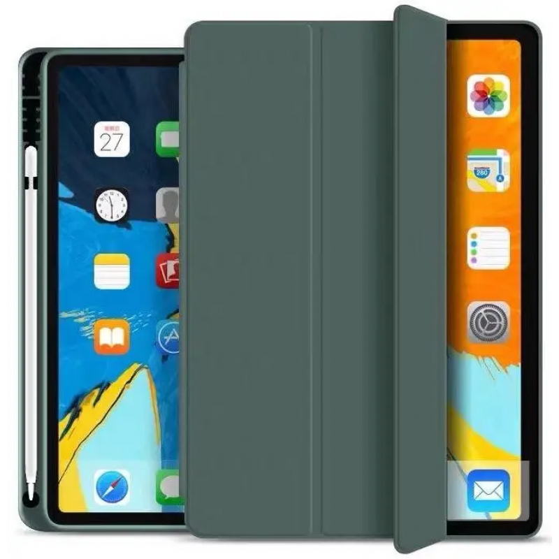 Чехол-книжка с держателем для стилуса STR Trifold Pencil Holder Case PU Leather for iPad 10th Gen 10.9 (2022) - Dark Green